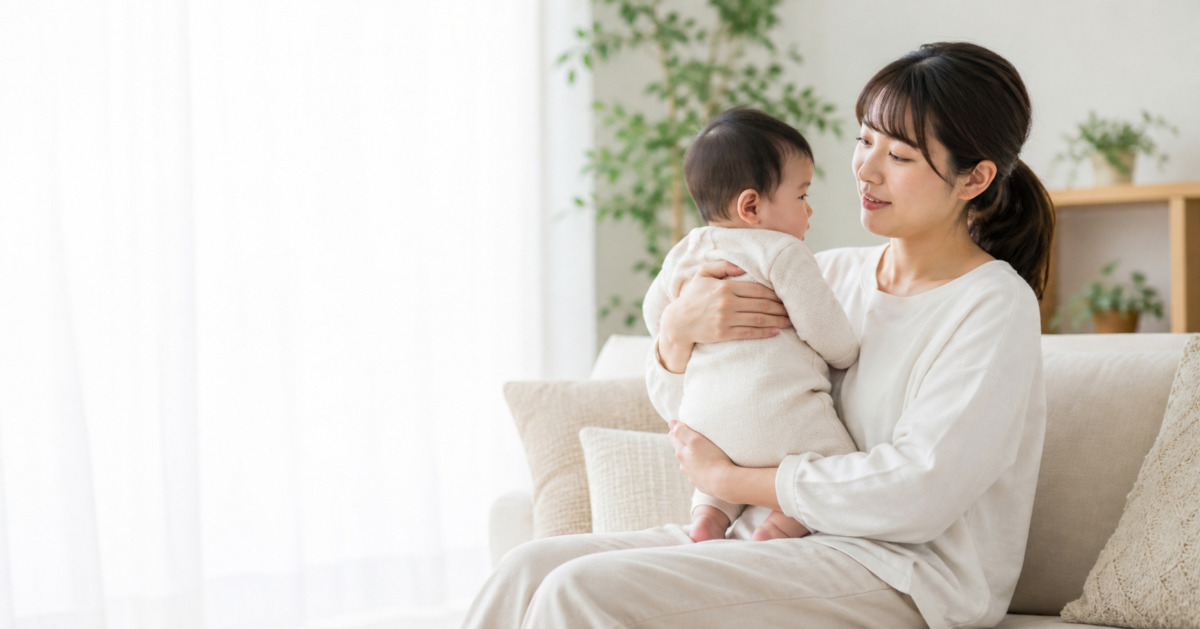 赤ちゃんを前腕でも支えて手首の負担を減らす母親