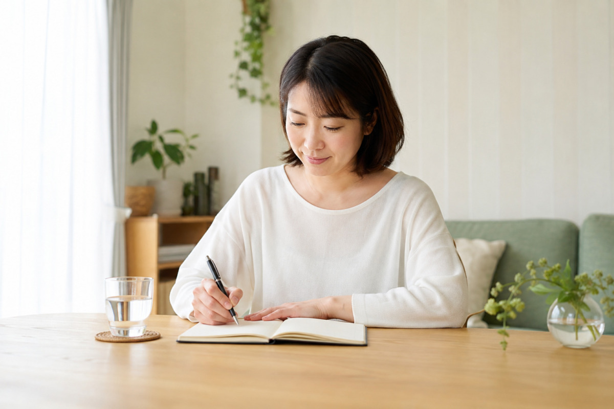 頭痛日記をつける女性のイメージ(AI生成)