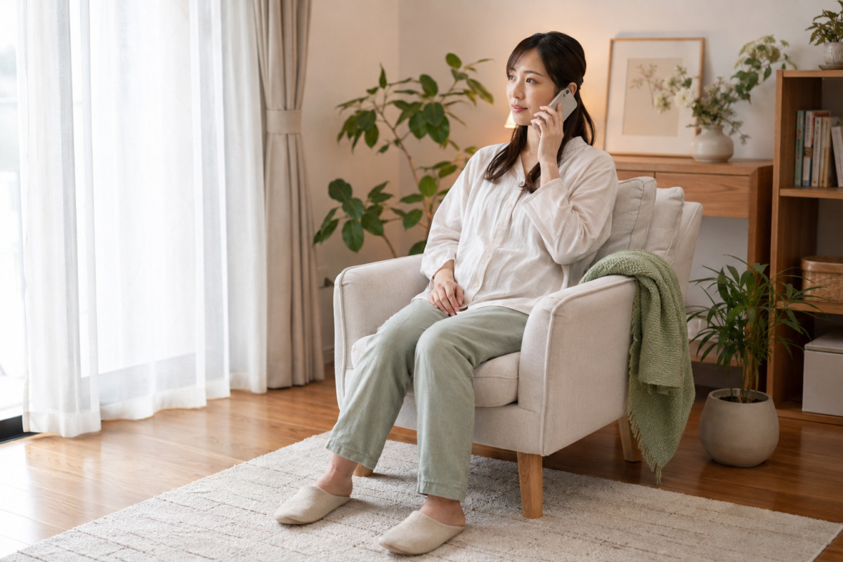 座って医療機関へ相談する女性のイメージ（AI生成）