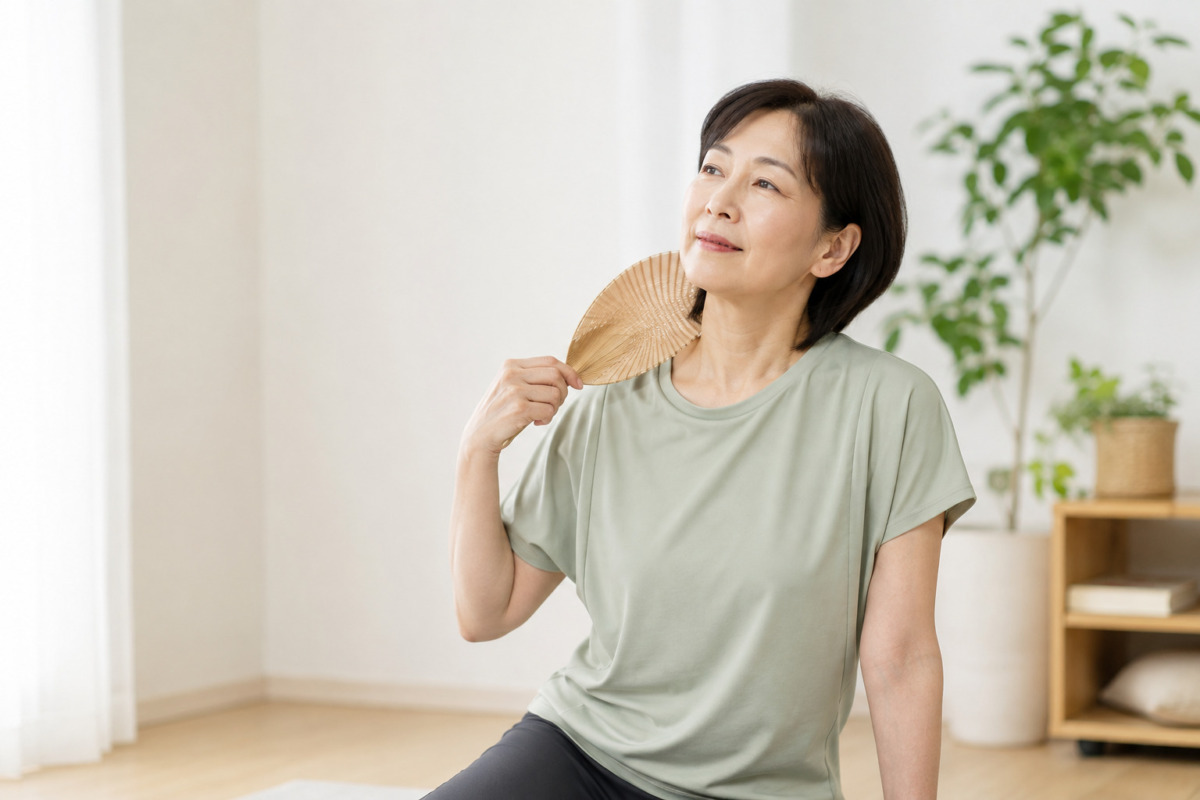 更年期のほてりに合わせて休憩する女性のイメージ（AI生成）